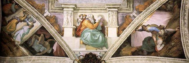 Michelangelo Buonarroti Frescoes above the entrance wall oil painting picture